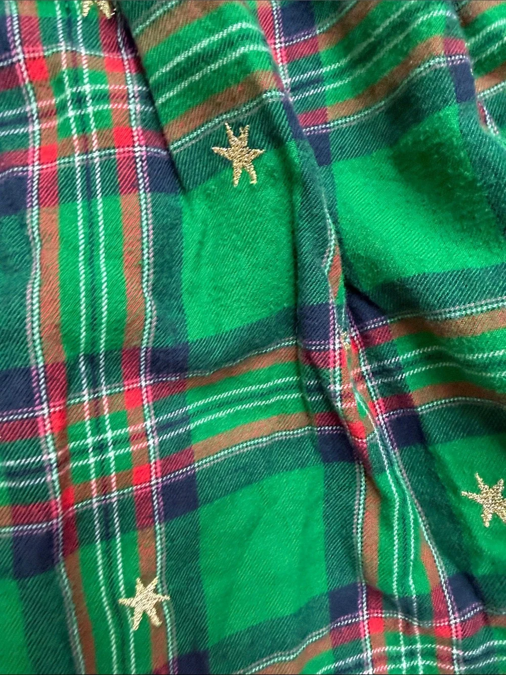 Mini Boden Green Plaid Long-Sleeve Dress with Gold Stars